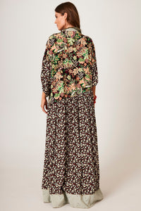 Yacamim K8 Green Patchwork Print Long Shirt Dress