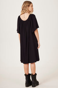 Yacamim D19 Plain Black Off-the-Shoulder Mini Dress