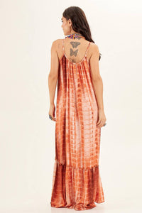 Yacamim Brown Tie-Dye Long Dress with Adjustable Straps