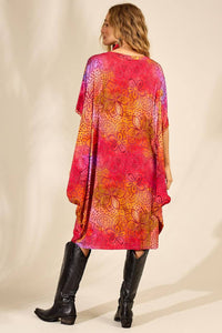 Yacamim Pink Printed Oversized Sweatshirt with Pouch Pocket B7