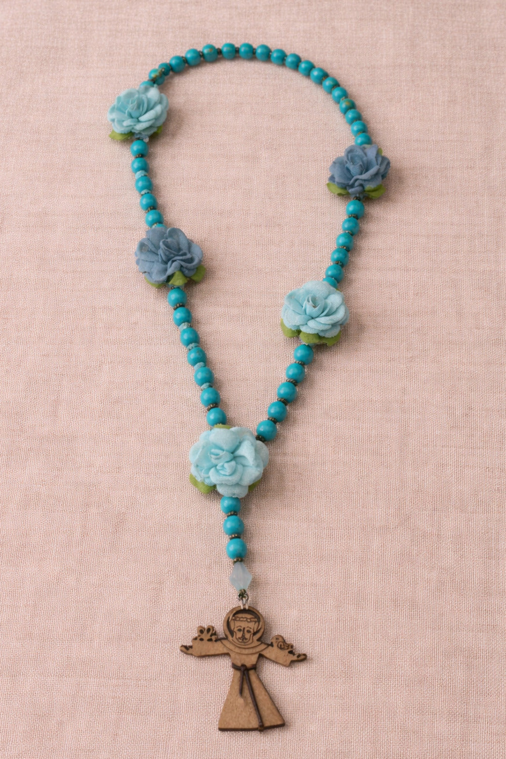 Yacamim Saint Francis of Assisi Rosary Necklace Turquoise #1001