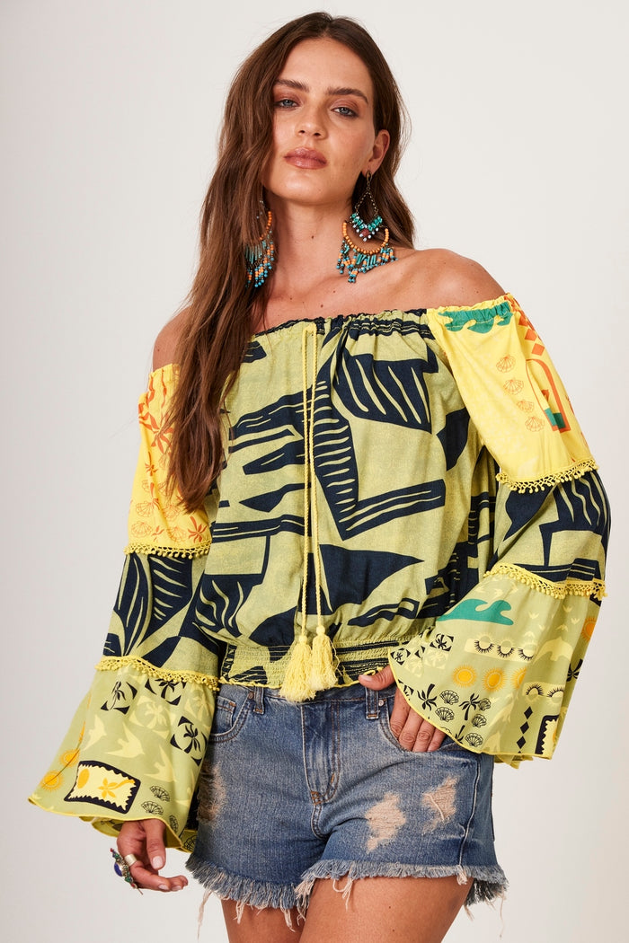 Yacamim Yellow Gypsy Blouse Patchwork B9