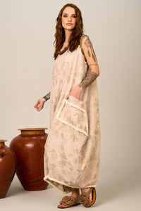 Yacamim Women's D23 Beige Nature Sleeveless Midi Dress