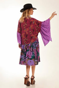 Short Chemise Dress with Asymmetrical Ruffles Purple Patchwork Yacamim<br />
<p>
</p>