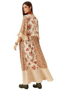 Yacamim E18 Printed Beige Jabot Dress