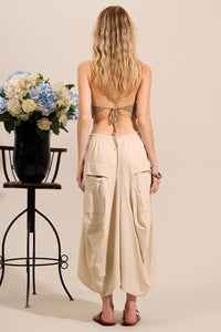 Yacamim Beige High-Waisted Pantacourt Trousers