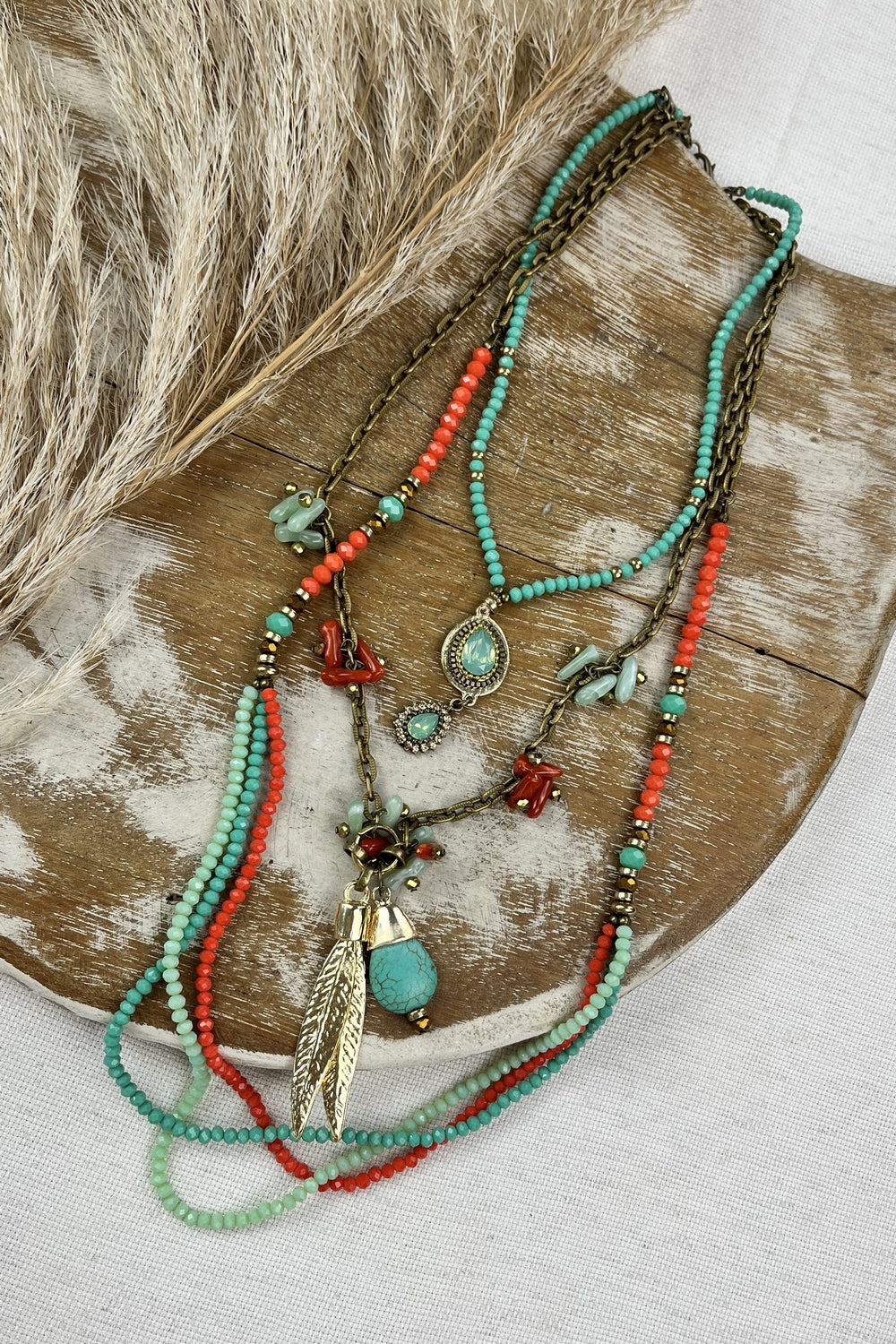 Handmade Green Necklace with Mix of Yacamim Charms #52