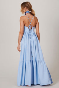 Yacamim Light Blue Linen Plain Long Dress