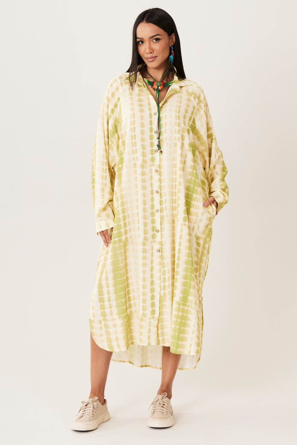 Yacamim Green Tie-Dye Digital Midi Shirt M2