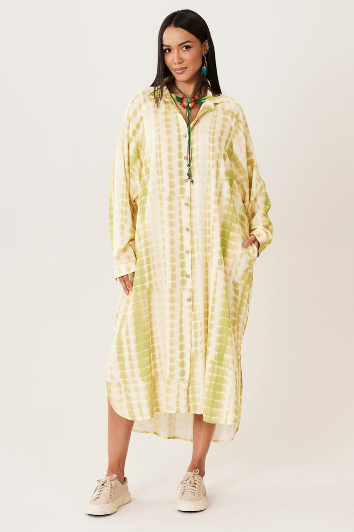Yacamim Green Tie-Dye Digital Midi Shirt M2