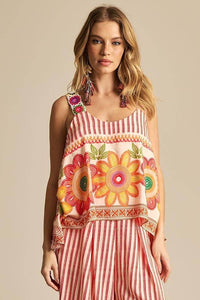 Yacamim Striped Red Crochet Strap Tank Top A34