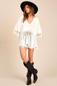 Yacamim White Fringed Beach Cover-Up I6