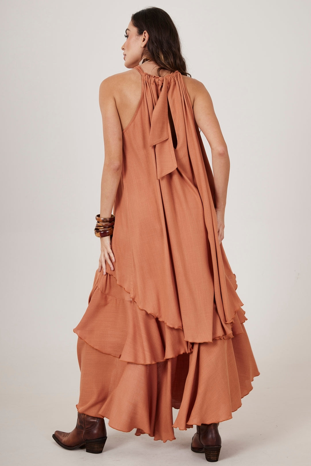 Yacamim Light Brown Ruffled Long Skirt A9