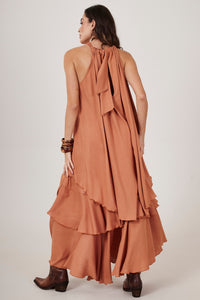 Yacamim Light Brown Ruffled Long Skirt A9