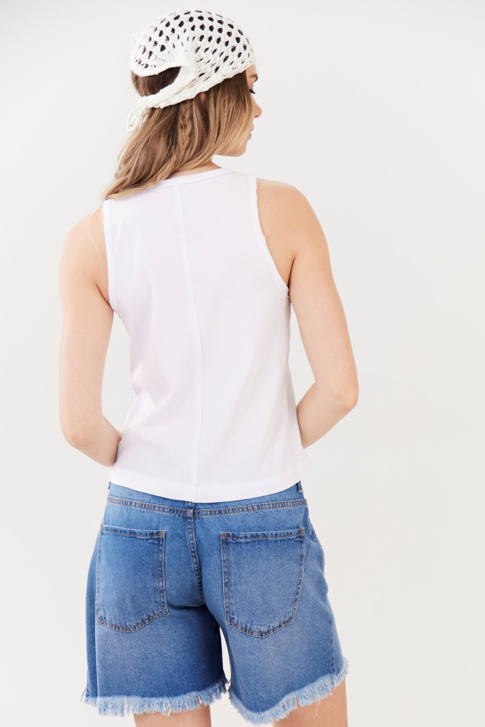White Ribbed Racerback Tank Top Yacamim A24