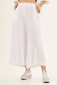 Yacamim Women's White Transparent Pantacourt Trousers with Pockets H7