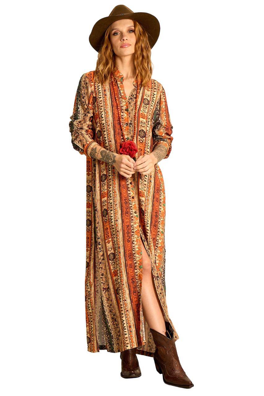 Yacamim Striped Print Long Shirt with Side Slits