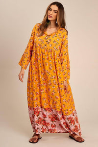 Yacamim Yellow Long Sleeve Patchwork Long Dress