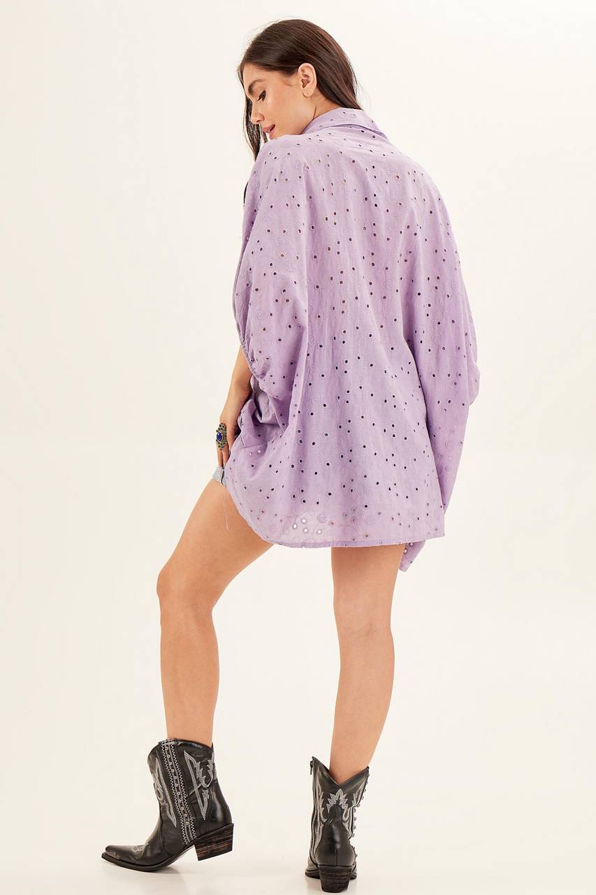Yacamim B13 Lilac Broderie Tunic with 3/4 Sleeves