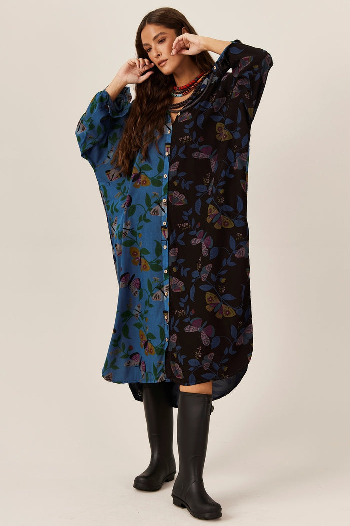 Yacamim L7 Long Blue and Black Patchwork Shirt