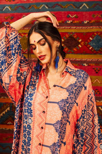 Salmon Printed Yacamim Midi Shirt with Puffy Sleeves