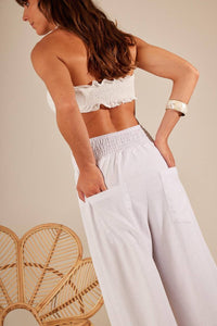 Yacamim H1 Plain White Linen Palazzo Pants