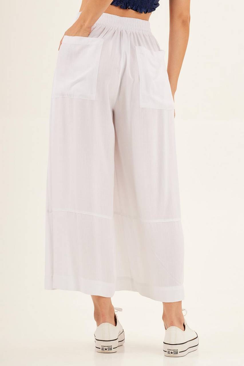 Yacamim Women's White Transparent Pantacourt Trousers with Pockets H7