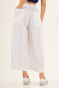 Yacamim Women's White Transparent Pantacourt Trousers with Pockets H7