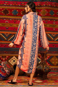 Salmon Printed Yacamim Midi Shirt with Puffy Sleeves
