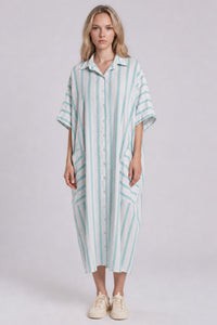 Chemise Longa Ampla Off White E Verde Listrado Yacamim L7