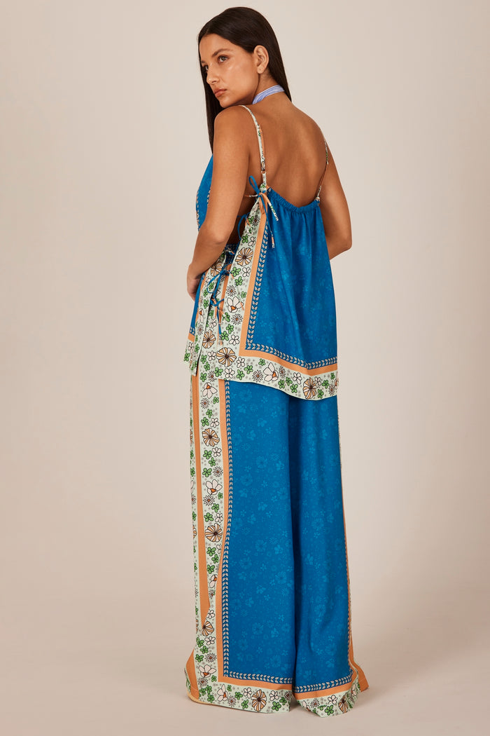 Yacamim A27 Blue Printed Wide-Leg Pants
