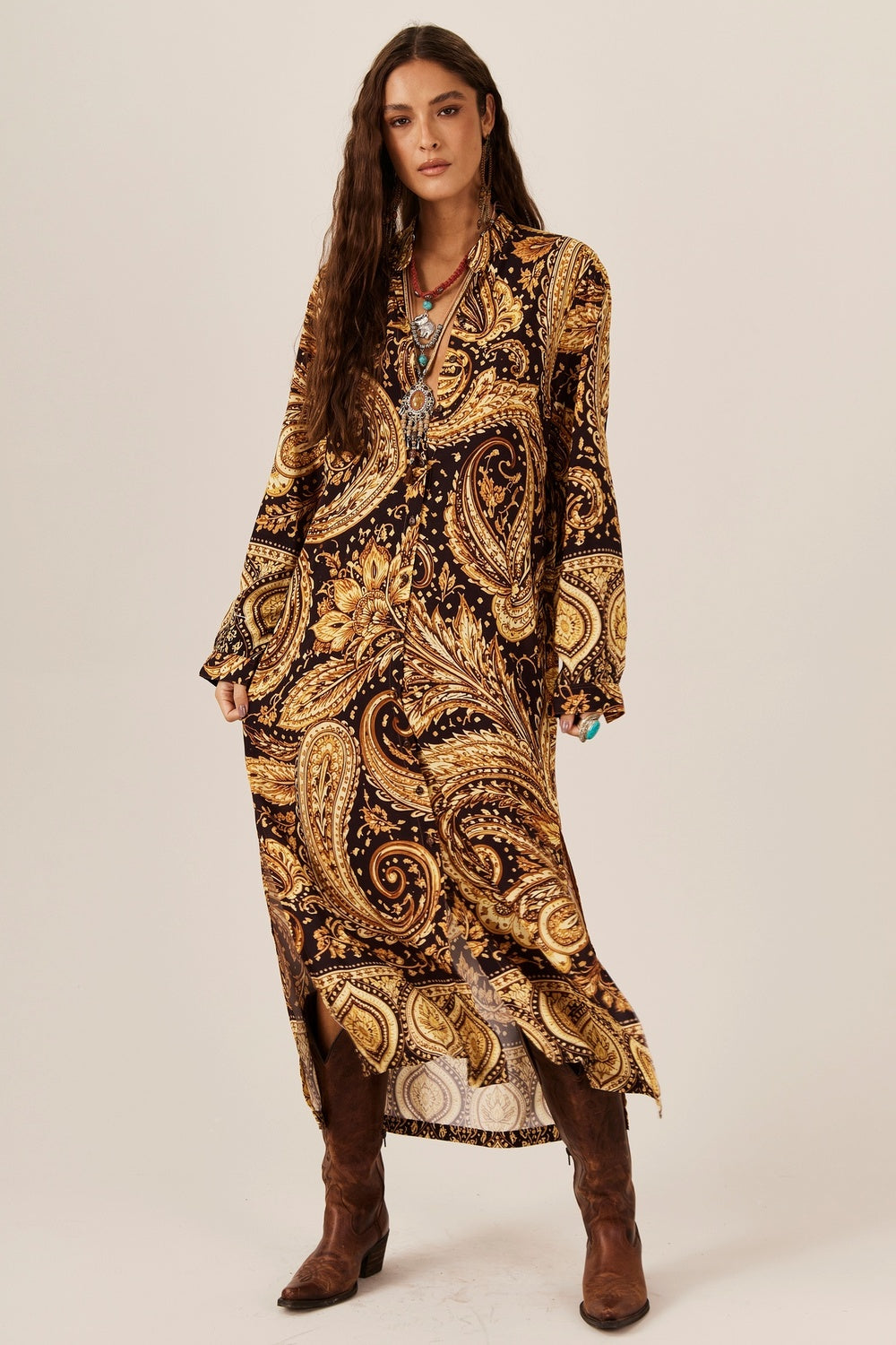 Yacamim P6 Paisley Print Midi Shirtdress