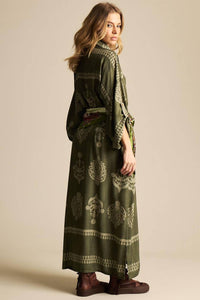 Yacamim N8 Dark Green Printed Long Sleeve Long Shirt