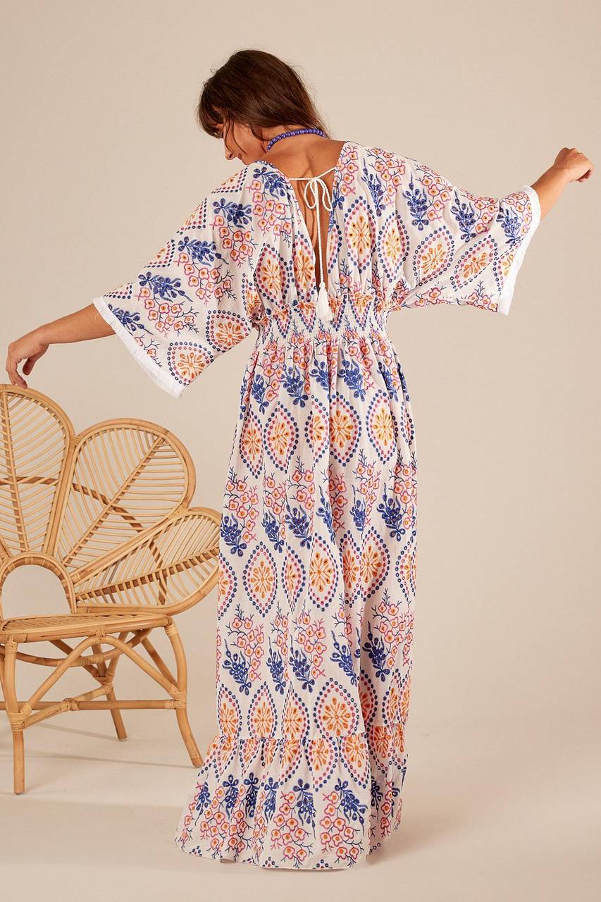 White Broderie Anglaise Long Dress with Embroidery Yacamim