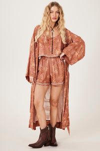 Yacamim Women's Light Brown Printed Crop Top and Shorts Set A9