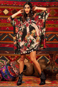 Loose Tunic 3/4 Sleeves Exclusive Print Peace Love Yacamim