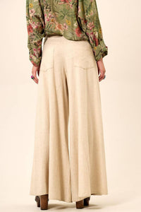 Yacamim G5 Beige Viscose Linen Palazzo Pants