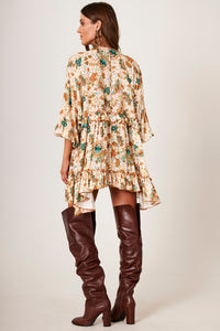 Yacamim B24 Beige Wide Blouse with Puffy Sleeves