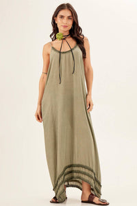 Yacamim Green Ruffled Strap Maxi Dress