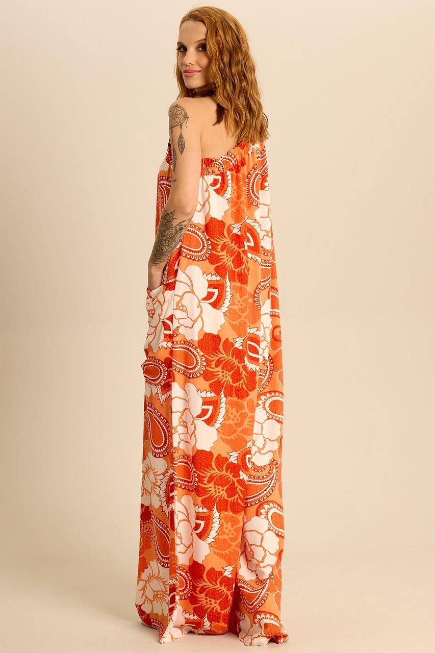 Yacamim Women's Paisley Print One-Shoulder Wide-Leg Jumpsuit O4