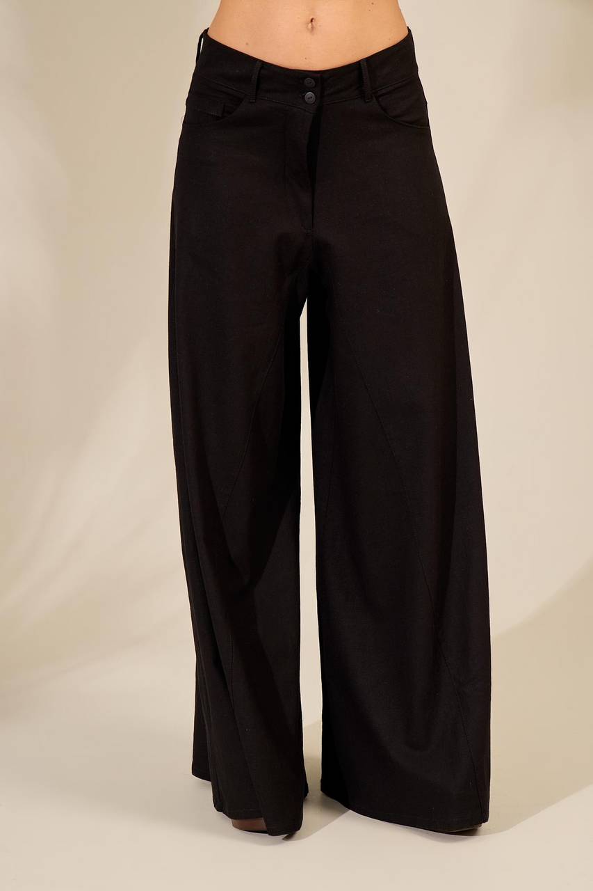 Black Viscose Linen Palazzo Pants Yacamim G10