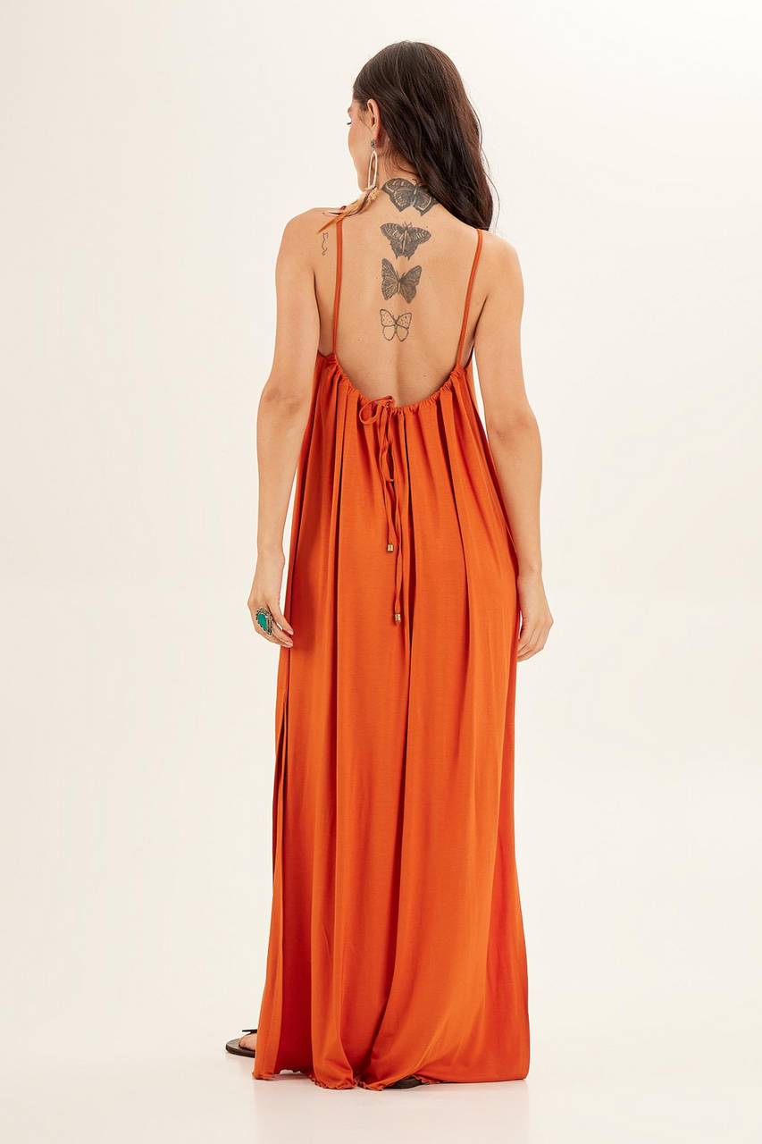Yacamim Orange Halterneck Long Dress