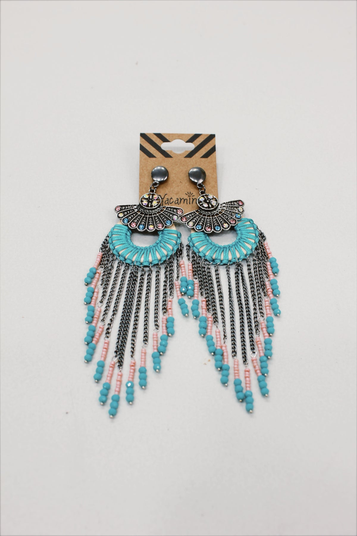 Green and Rosé Yacamim Macrame and Bead Earring #611