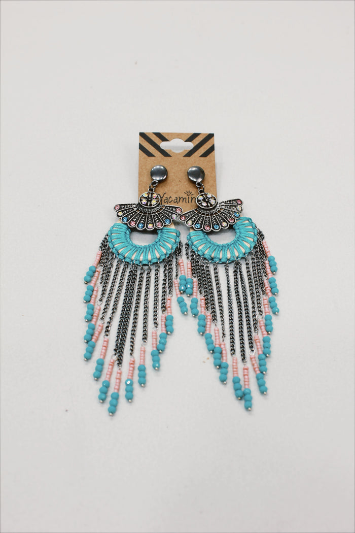 Green and Rosé Yacamim Macrame and Bead Earring #611