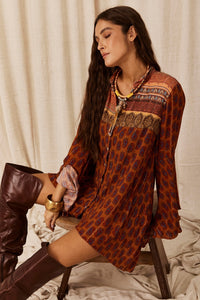 Yacamim Orange Printed Lurex Short Chemise P4