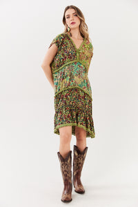 Yacamim D24 Sleeveless Green Patchwork Short Dress