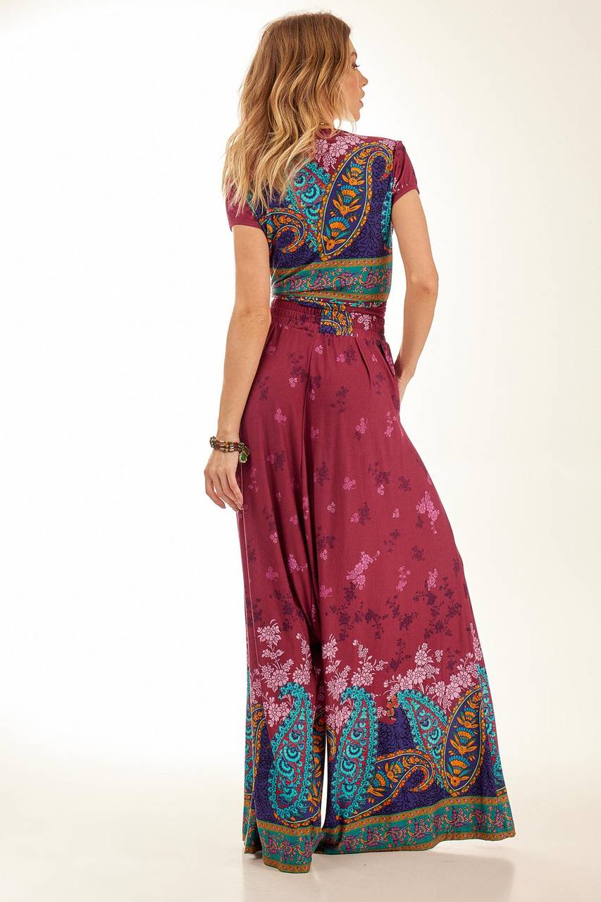 Yacamim Purple Sarouel Palazzo Pants with Cashmere Print