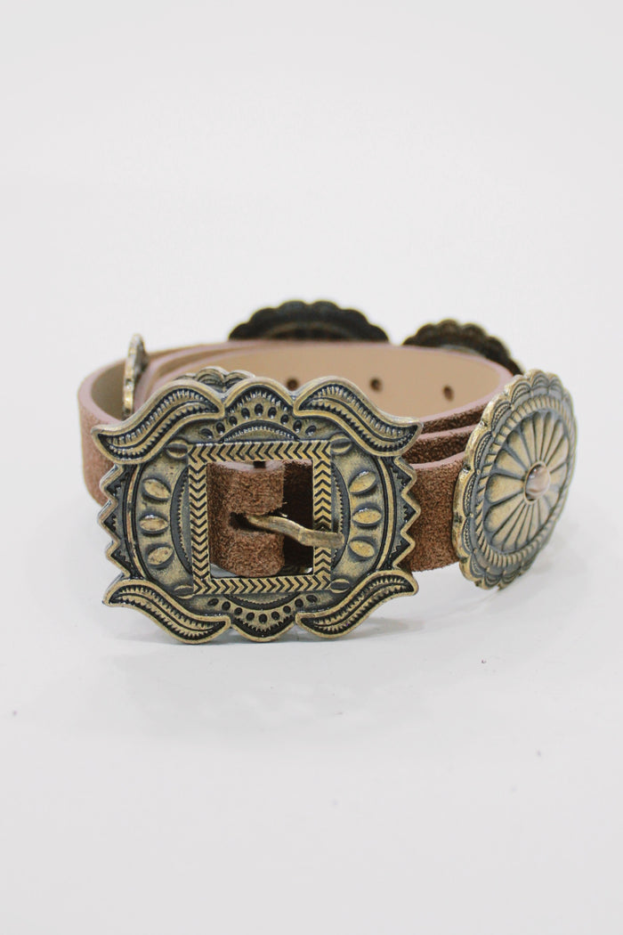 Yacamim Brown Leather Belt with Antique Gold Buckle #663