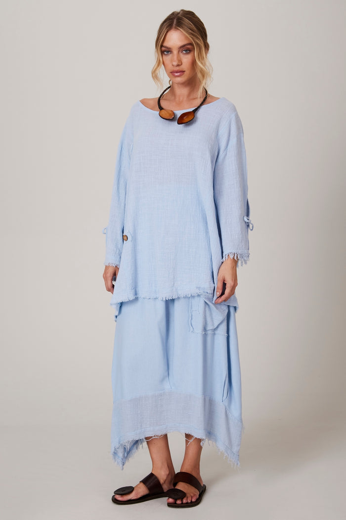 Yacamim A27 Light Blue Linen Long Skirt