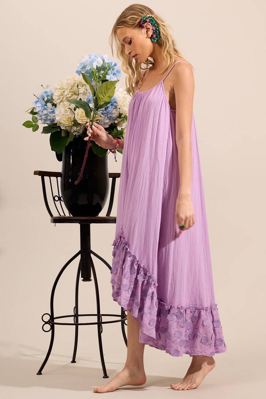 Yacamim Lilac Broderie Ruffle Adjustable Strap Mullet Dress D30